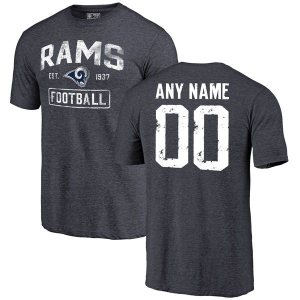 Men Los Angeles Rams Navy Distressed Custom Name and Number Tri-Blend Custom NFL T-Shirt->nfl t-shirts->Sports Accessory
